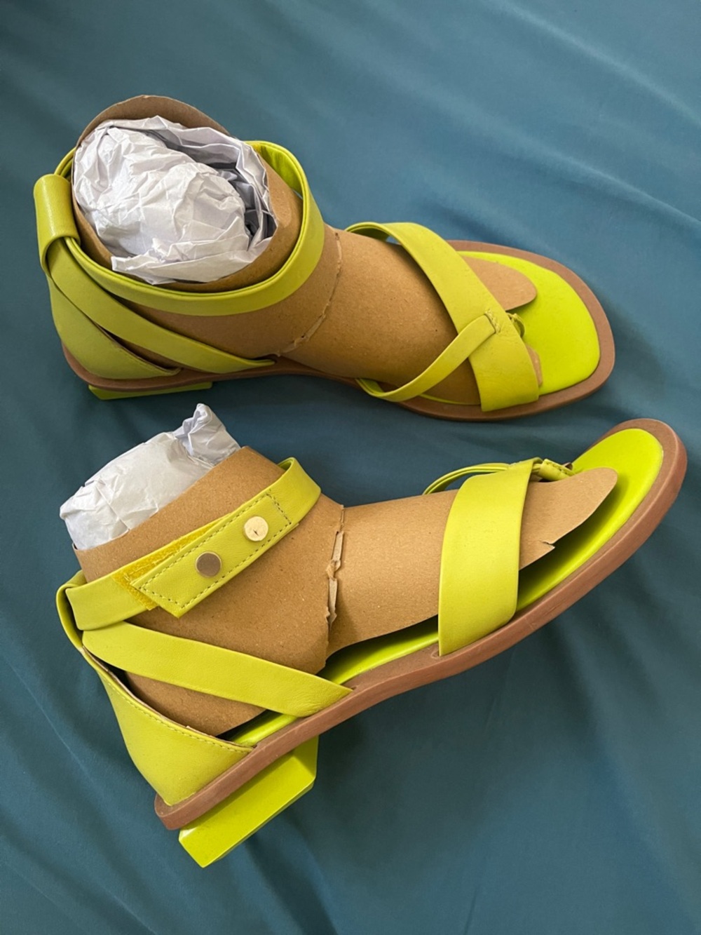 Franco Sarto Green/ Yellow Strappy Flat Sandals